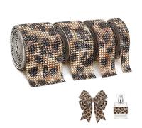 4 rouleaux de ruban adhésif à strass, 0,91 m/rouleau avec pierres de paillettes scintillantes autocollantes, pour décoration DIY, 4 rouleaux de bande diamant en 4 tailles (motif léopard)