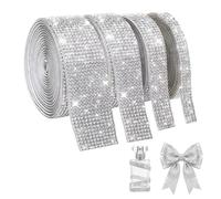 4 rouleaux de ruban adhésif à strass, 0,91 m/rouleau - Glitzer scintillants autocollants, ruban à diamants pour décoration DIY - 4 rouleaux de 4 tailles (argent)