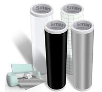 4 rouleaux de vinyle permanent intelligent pour Cricut Explore 3/Maker 3, vinyle adhésif permanent intelligent 33x100cm noir+blanc+argent+feuille de transfert vinyle pour traceur autocollant pour DIY
