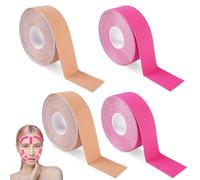 4 Rouleaux Face Taping Visage, Face Tape, 2,5cm X 5m Patch Anti Rides Visage, Autocollant Lifting Visages Amélioration du Double Menton pour Raffermissement et Tension de la Peau, Couleur De Peau,Rose