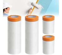 4 Rouleaux Film de Masquage Autocollant - 3 Tailles: 270cm*12m/240cm*20m/55cm*20m, Bache de Protection Peinture pour Peinture/Meuble/Sol, Avec Ruban Adhésif