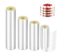 4 Rouleaux Rodoide Transparent Patisserie,Collier à Gateau 6/8/10/15cmx10m | Rouleau d'Acétate Transparent Patisserie Film Bordure Gâteau Réutilisable, Pour les Gâteaux à la Mousse au Chocolat