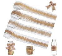 4 Rouleaux Ruban de Jute, Ruban Jute Dentelle, Ruban Toile de Jute, Naturel Ruban de Jute avec Dentelle, Vintage Ruban Blanc pour DIY Emballage Cadeau, Mariage Décoration, Bricolage, Artisanat