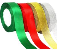 4 Rouleaux Ruban de Noël, Ruban de Satin de 2,5 cm de Large, 22 m Rubans de Noëls, Rubans Noël Rouge Vert Or Argent, Rubanss Satin Polyester, Rubanss Cadeau Noëls pour DIY Artisanat, Emballage Cadeau