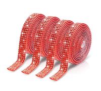 4 Rouleaux Ruban Strass Autocollant 1 Yard Ruban Paillette Rouge Garniture de Strass Ceinture de Diamant Ruban de Strass Autocollants de Diamant pour Artisanat DIY Strass Autocollant Loisir Creatif
