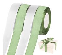 4 Rouleaux Satin Blanc Vert Réutilisable, 22m×20mm pour Jeux du Ruban Bouquet Mariée, Cadeau Emballage à Usages Multiples, Couture Inauguration, Décoration de Mariage