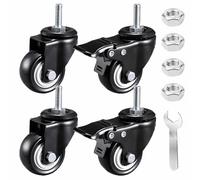 4 Roulettes Pivotantes,Roulettes Pour Meubles,Roue Pivotante En PU Pour Chariot,Roulette Chaises De Bureau,Roulette De Transport En Caoutchouc,Roues Avec Filetage,2Nobrakes+2Brakes-40mm/M8x25mm
