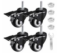 4 Roulettes Pivotantes,Roulettes Pour Meubles,Roue Pivotante En PU Pour Chariot,Roulette Chaises De Bureau,Roulette De Transport En Caoutchouc,Roues Avec Filetage,4Brakes-40mm/M8x25mm