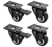 4 Roulettes pour Meubles Noir roues pour lourde charge 100KG par Roulette,Ø 38mm | Hauteur Totale: 60mm,Polyuréthane | Tôle D'acier Galvanisée | Double Roulement à Billes (38mm,2 frein+2 pivotantes)