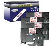 4 Rubans d'étiquettes compatibles avec Brother Tze-222 pour étiqueteuses P-touch - Rouge sur blanc - 9 mm x 8 mètres - T3AZUR Blanc G