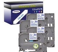 4 Rubans d'étiquettes compatibles avec Brother Tze-233 pour étiqueteuses P-touch - Bleu sur fond blanc -12 mm x 8 mètres -