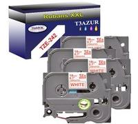 4 Rubans d'étiquettes compatibles avec Brother Tze-242 pour étiqueteuses P-touch - Rouge sur blanc - 18 mm x 8 mètres - T3AZUR Blanc G