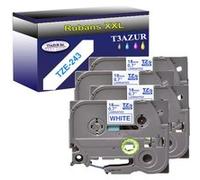 4 Rubans d'étiquettes compatibles avec Brother Tze-243 pour étiqueteuses P-touch -Bleu sur blanc - 18 mm x 8 mètres - T3AZUR G