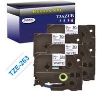 4 Rubans d'étiquettes compatibles avec Brother Tze-263 pour étiqueteuses P-touch - Bleu sur blanc - 36 mm x 8 mètres - T3AZUR G