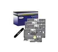 4 Rubans d'étiquettes compatibles avec Brother Tze-325 pour étiqueteuses P-touch - Blanc sur noir - 9 mm x 8 mètres -