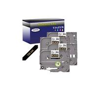 4 Rubans d'étiquettes compatibles avec Brother Tze-334 pour étiqueteuses P-touch - Doré sur noir - 12 mm x 8 mètres -