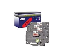 4 Rubans d'étiquettes compatibles avec Brother Tze-441 pour étiqueteuses P-touch - Noir sur rouge - 18 mm x 8 mètres -