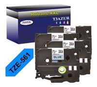 4 Rubans d'étiquettes compatibles avec Brother Tze-561 pour étiqueteuses P-touch - Noir sur bleu - 36 mm x 8 mètres - T3AZUR G