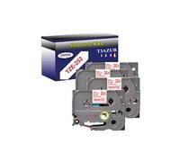 4 Rubans d'étiquettes compatibles avec Tze-252 pour étiqueteuses P-touch -Rouge sur blanc - 24 mm x 8 mètres -