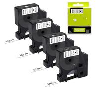 4 Rubans Étiquettes, Étiquettes 45013 pour Compatibles Dymo D1 Letratag 12 mm x 7 m, Adhésifs, Noir sur Blanc, pour LabelManager 150 160 210D 280 350 420P et LabelPoint 150 350