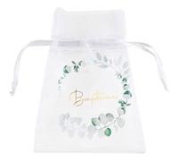 4 sachets tissu organdi baptême feuillage 7.5x10cm - générique 8370 0-10 Blanc G
