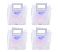 4 sacs fourre-tout iridescents, sac de plage holographique transparent, sac à main transparent de grande capacité avec une finition réfléchissante et colorée, idéal pour les