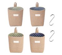4 sacs suspendus en lin, sacs de rangement, paniers de rangement suspendus, organisation de bureau, paniers de rangement pliables, amovibles et pliables, avec crochets en S, rangement de jouets