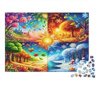 4 Saisons Fantastique Puzzle 1000 Pièces en Carton Épais Et Robuste, Jeu De Puzzle Classique Maintenir De La Mémoire pour Une Soirée Entre Amis, Ambiance Cocooning Hiver 52x38cm/1000pcs
