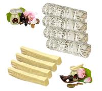 4 sauges blanches et 4 palo santo de qualité supérieure californienne, récolte 100 % contrôlée et durable, élimine les énergies négatives, pour des rituels spirituels et énergétiques