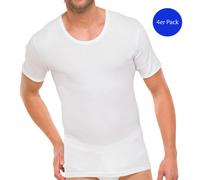 4 Schiesser T-Shirts Pour Hommes À Manches Courtes En Coton Double Ripp - Blanc