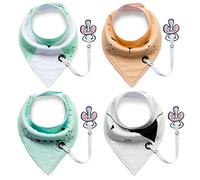 4 Seringues Bébé Unisexes Bave Bavettes Avec Photos Des Bambins Bandana de Coton Biologique Unique Cadeau Super Absorbant de Douche réGlable avec Sucette Pince Dentition Façon d'alimentation (G)