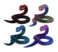 4 Serpents Imprimés en 3D, Figurines Articulées PLA Anti-Stress de 30 cm | Flexibles en PLA : lot de 4 serpents de 30 cm, violet et vert holographiques, irisé et noir-rouge, pour bureau et collection.