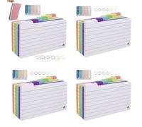 4 Set Fiche Bristol - Flash Cards - Cartes De Révision Perforées - Fiches D'Index Lignées Avec 6 Anneaux Reliure - Cartes Vocabulaire Flash - Cartess Vocabulaire Pour Prise De Notes, L'Étude Travail