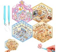 4 Sets Autocollants 3D Scène Miniature avec Pince - Stickers Kawaii Ours, Capybara, Chien et Lapin - Gommettes Enfants pour Scrapbooking, DIY et Décoration - Cadeau Créatif Filles et Garçons
