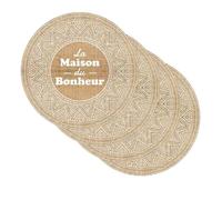 4 Sets De Table 'La Maison du Bonheur' en Toile de Jute - Diamètre : 38 cm