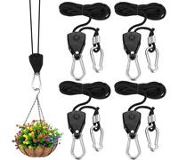 4 Sets Ratchet Ropes With Hooks,2 M Ratchet Hooks,Adjustable Nylon Rope Ratchet Strap,1/8 Inch Adjustable Rope Pulley Ratchet For Hanging Lamp Plants Growth Light