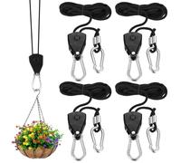 4 Sets Sangle à Cliquet avec Crochets, 2m Corde en Nylon Réglable 1/8 Pouces pour Lampe à Suspension et Plantes Growth Light