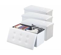 4 Sièges Pliables Aspect Cuir Avec Coffre De Rangement 80 L - Blanc Multicolore