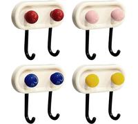 4 Small Coloured Wall Hooks,Adhesive Wall Hooks For Bathroom,Kitchen,Door,Ceiling,Living Room,Storage,No Drilling Or Nails-Multi-Coloured