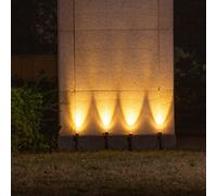 Lumisky Spots solaires LED MINI ROUNDY – Lot de 4, Blanc chaud, Panneau solaire déporté Piquer/fixer
