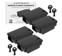 4× Stations d’Appât pour Rats verrouillables avec Autocollants d’Avertissement - Couvercle Noir Robuste - Solution sûre et économique pour Poison à Rats - Intérieur & extérieur (Poison Non Inclus)