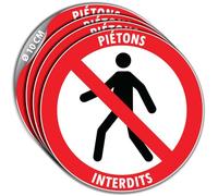 4 Stickers Ø 10 cm PIÉTONS INTERDITS P004 - Autocollants ronds de signalisation en vinyle adhésif