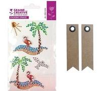 4 stickers strass 15 x 9,5 cm Ile paradisiaque + 20 étiquettes kraft Fanion Multicolore G