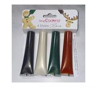 ScrapCooking - 4 Stylos Choco Noël - Marron, Blanc, Vert & Rouge - Crayons Alimentaires Pâtisserie - Colorants Décoratifs Comestibles - Écrire & Dessiner sur Desserts, Gâteaux & Biscuits - 7060