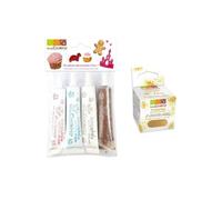 4 stylos de glaçage blanc, rose, bleu, chocolat + paillettes dorées