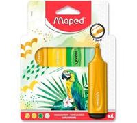 Maped - Surligneurs extra souples et flexibles FLUO PEPS THÈMEN x4 - Résultat de marquage parfait, même sur des surfaces inégales - Clip sur le capuchon - 3 thèmes différents : océan, tropical,