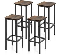 CostwayLot de 4 Tabourets de Bar Chaise de Bar de 65 Cm Pieds et Repose-pieds en Métal pour Cuisine Salle à Manger Marron Rustique