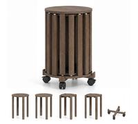 4 Tabourets Empilable Design COSTWAY en Bois d’hévéa, MDF Adaptés aux Petits Espaces Marron
