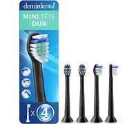 4 têtes de brosse demirdental pour Philips Sonicare, Mini Dur, Noir | Petites brossettes de rechange compactes et dures, testées sans substances nocives & sans BPA, capuchons & anneaux inclus