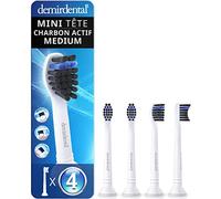 4 têtes de brosse pour Philips Sonicare, Mini Charbon Actif Medium | Petites brossettes de rechange au charbon actif, nettoyage naturel, testées sans substances nocives, capuchons inclus, Blanc